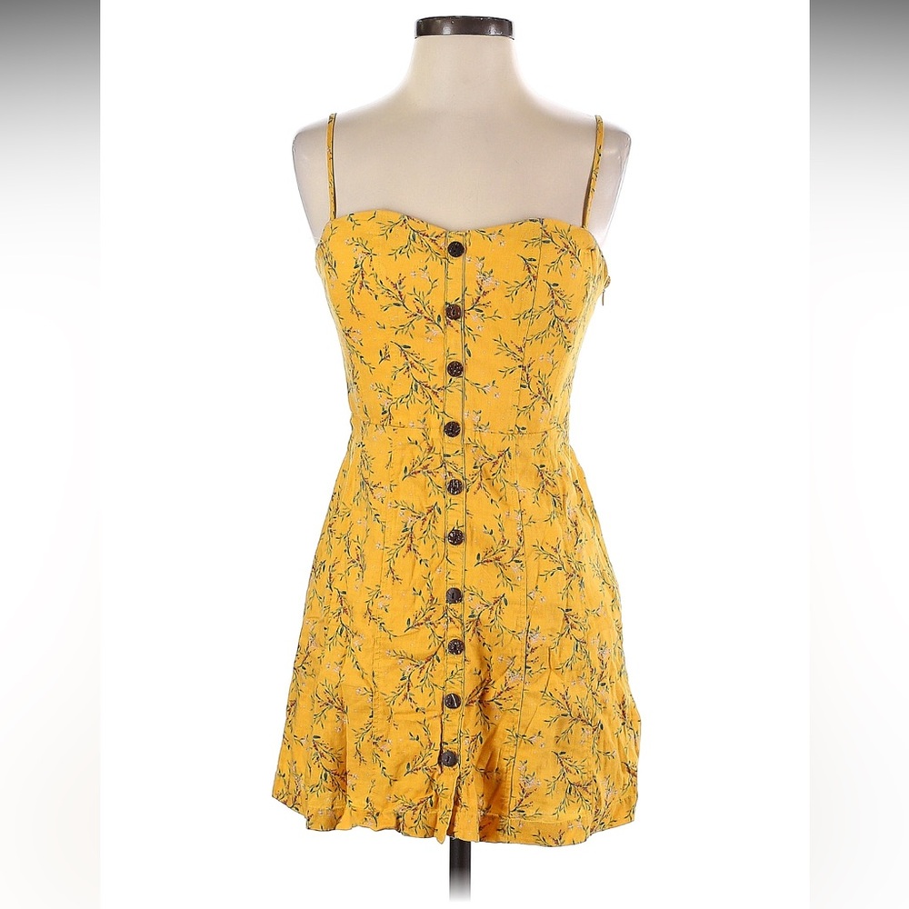 Mimi hi Blue Floral Yellow Lilyanna Button Down Linen Dress